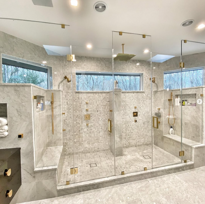 Brushed Gold Shower Glass Door Hinges hardware for 10mm to 12mm tempered glass door