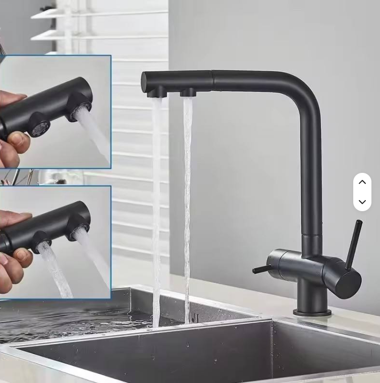 NORWAY 3-Filtered Kitchen Sink Faucet with Pull Down Sprayer 2 Handle 3 in 1 Water Filter Purifier Faucet Dual Sprayer Drinking Water Tap