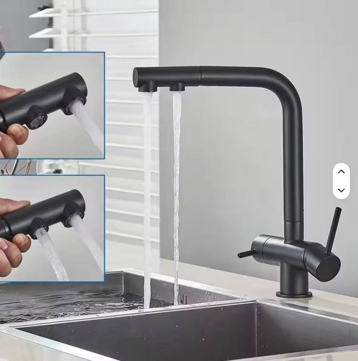 NORWAY 3-Filtered Kitchen Sink Faucet with Pull Down Sprayer 2 Handle 3 in 1 Water Filter Purifier Faucet Dual Sprayer Drinking Water Tap
