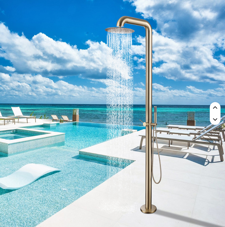 Brushed Gold 304 Stainless Steel Column Set Freestanding Garden Swimming Pool Rain Outdoor Shower 88" Height