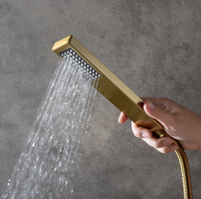 Santa Ana-Brushed Gold 20" x 20" Complete Luxury LED Spa Music shower set Rainfall , Waterfall, Mist Spray 6x Body Jets