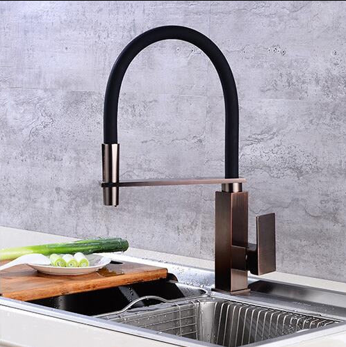 Cafe Brushed Copper - Brushed bronze Industrial Hose Nine Model Kitchen Faucet