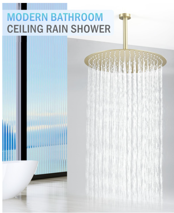 Brushed Gold Round 16" Inches Rain Thermostaic Shower Kit