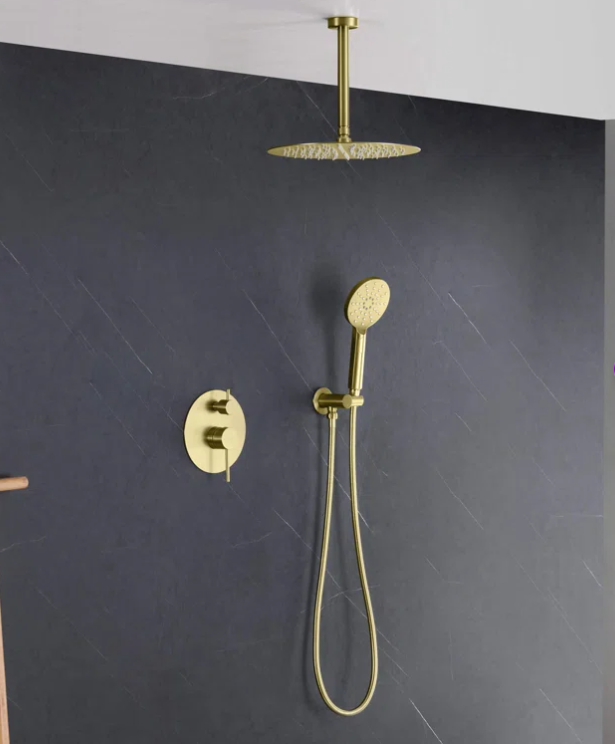 Brushed Gold Round 16" Inches Rain Thermostaic Shower Kit