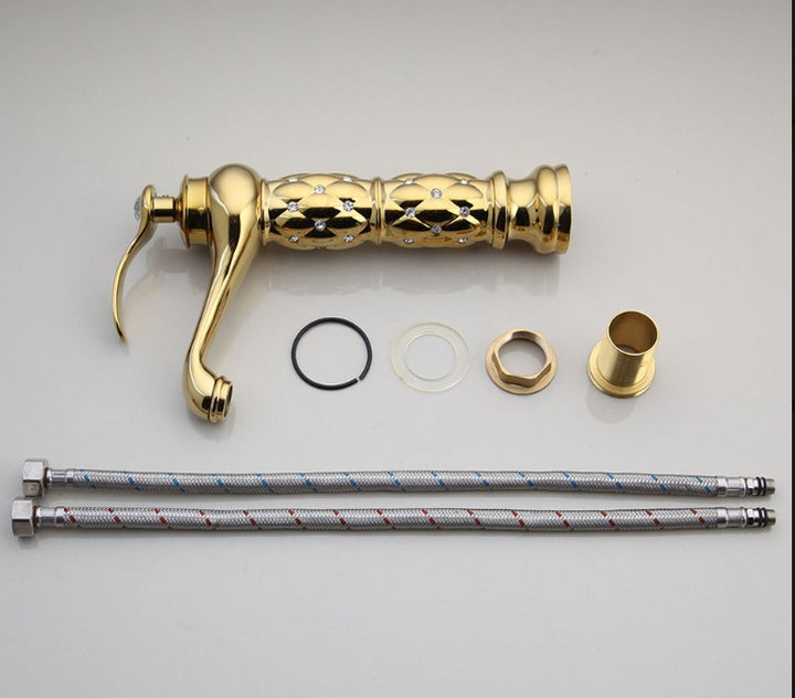 Aladin Gold polish with crystall diamonds tall vessel faucet