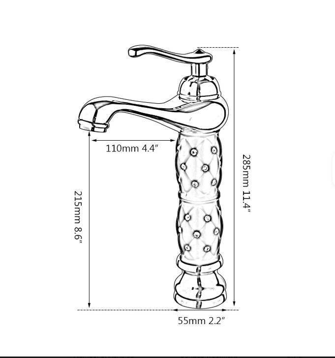 Aladin Gold polish with crystall diamonds tall vessel faucet