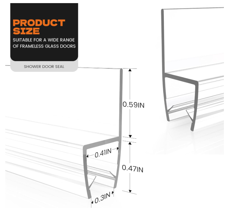 78" Shower Door Seal for 3/8" (10mm) Frameless Glass, Clear PVC Waterproof Shower Door Side Seal Strip, Easy to Install, No Adhesive Needed, Cuttable & Durable for Leak Prevention