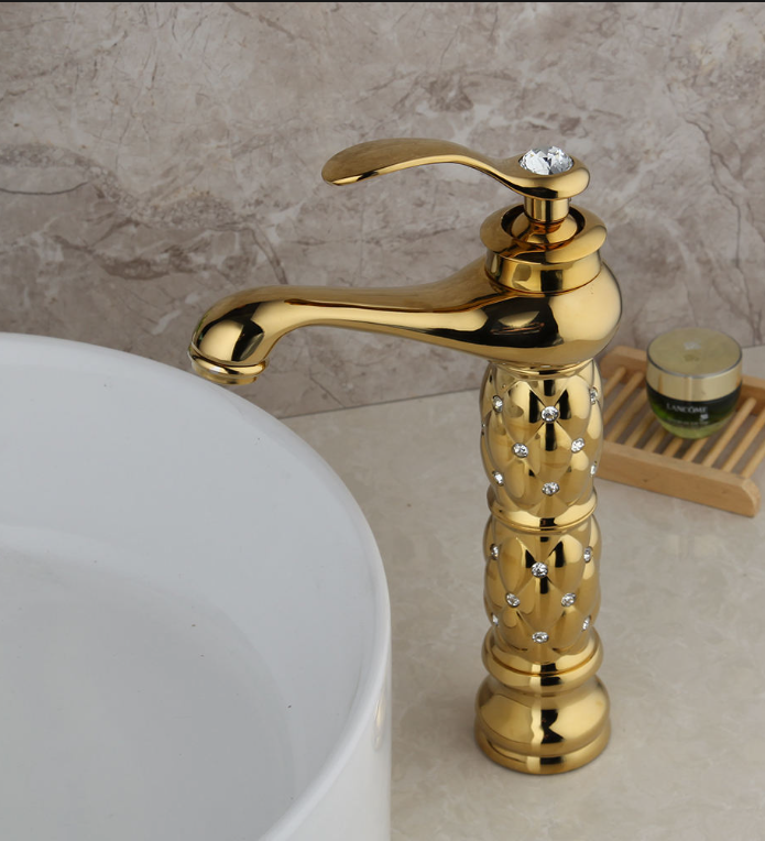 Aladin Gold polish with crystall diamonds tall vessel faucet