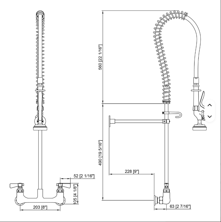 BISTRO-Industrial Commercial Wall Mounted Kitchen Faucet 44"