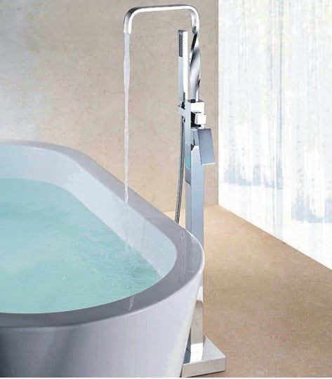 Chrome twisted freestanding bathtub filler faucet
