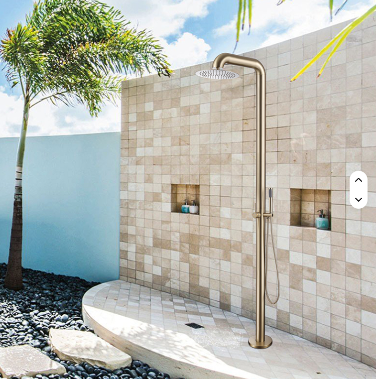 Brushed Gold 304 Stainless Steel Column Set Freestanding Garden Swimming Pool Rain Outdoor Shower 88" Height