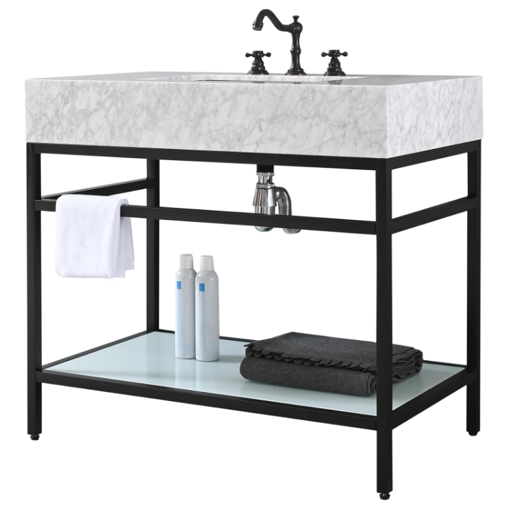 Rockefeller- Black Exposed Mable Console Bathroom Vanity 30" -Showroom Display