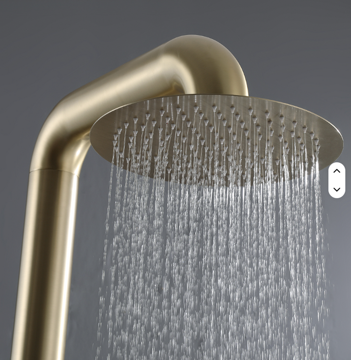 Brushed Gold 304 Stainless Steel Column Set Freestanding Garden Swimming Pool Rain Outdoor Shower 88" Height