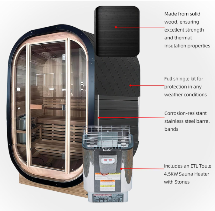Outdoor Carbonized Spruce wood Traditional Steam Sauna