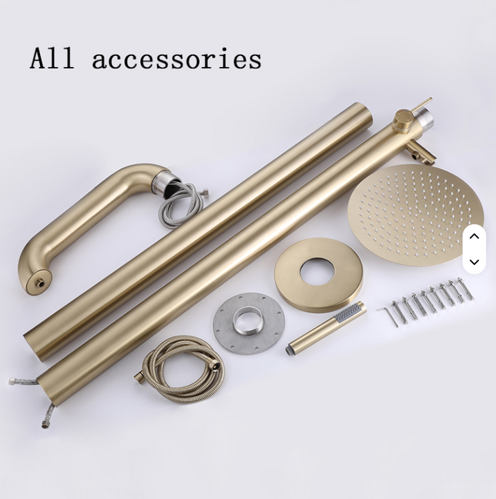 Brushed Gold 304 Stainless Steel Column Set Freestanding Garden Swimming Pool Rain Outdoor Shower 88" Height