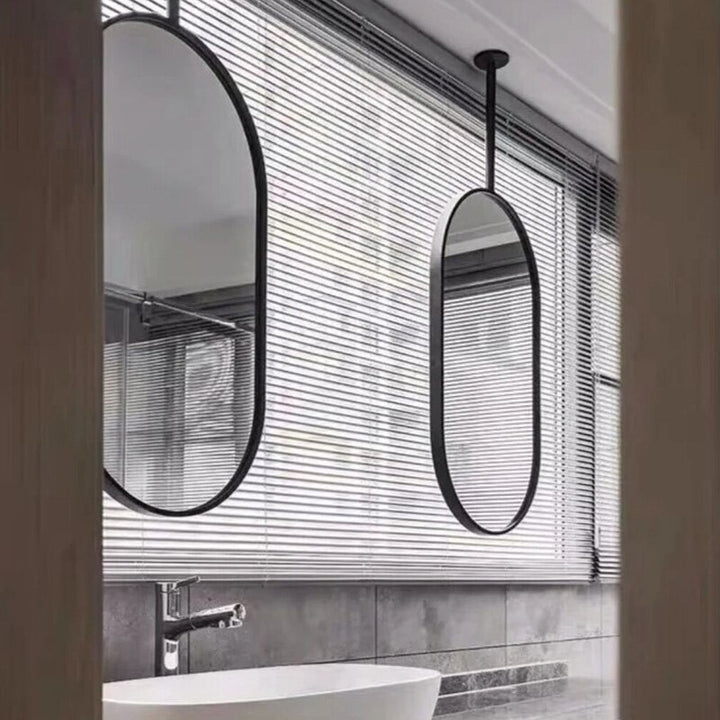 Stock Black Matte Oval ceiling mount pendant bathroom mirror NO LED