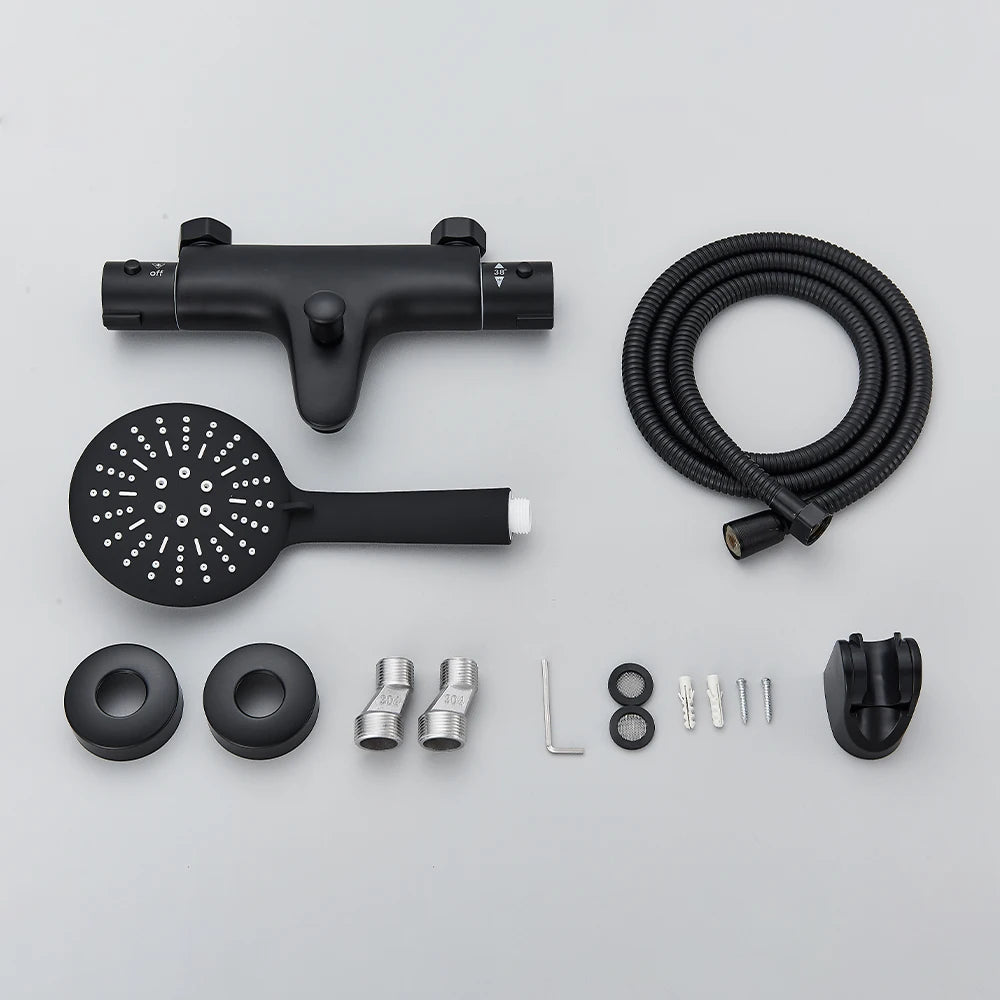 Pet-Black Thermostatic Bathroom Shower Faucet Dual Handle Bathtub Faucet Wall Mounted Mixer Tub Tap