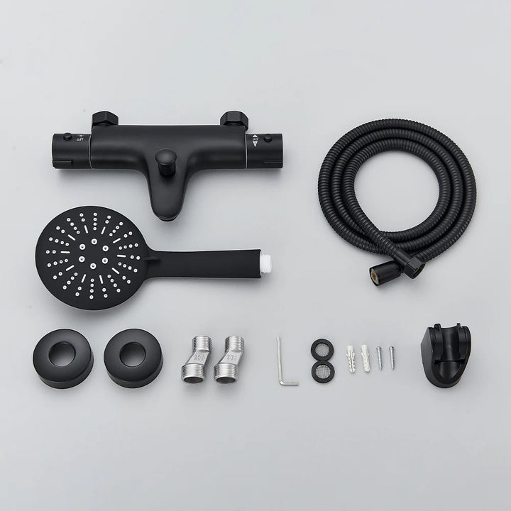 Pet-Black Thermostatic Bathroom Shower Faucet Dual Handle Bathtub Faucet Wall Mounted Mixer Tub Tap