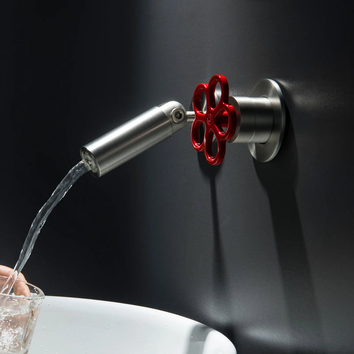 Gunmetal Brass Wall Mounted Basin Faucet Hot and Cold Water Mixer Tap with Flower Handle