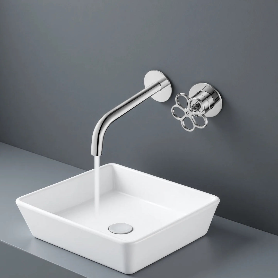 Apollonia-Wall Mounted Bathroom Basin Faucet with Plum Handle Hot Cold Water Mixer Tap
