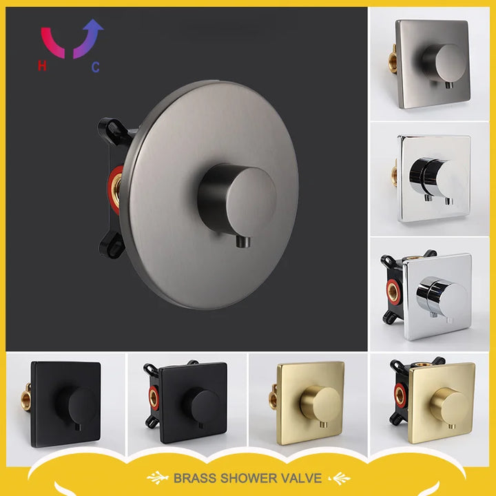 Hot and Cold Mixing Valve Body Faucet Single Handle Bathroom Concealed Shower Mixing Valve and Trim Kit Round Square