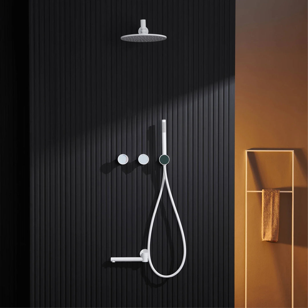 Lisboa II-Brass Shower System Simple Design Wall Mounted 2 Handle Hot & Cold Water 3 Function Bathroom Faucet