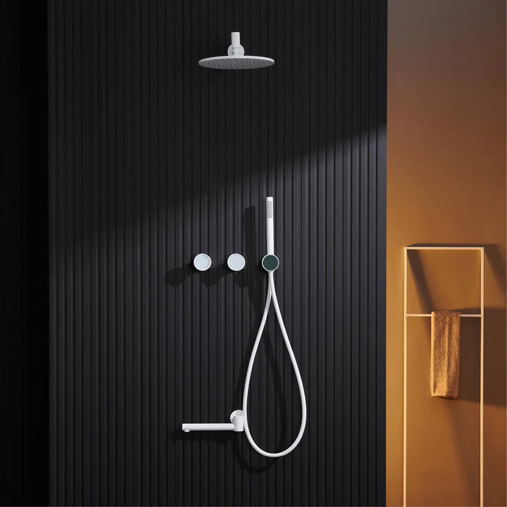 Lisboa II-Brass Shower System Simple Design Wall Mounted 2 Handle Hot & Cold Water 3 Function Bathroom Faucet