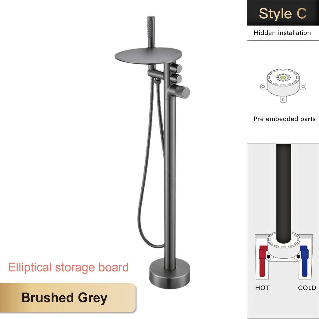 Andromeda-Gunmetal Bathtub Faucet 2 Function Hot Cold Mixer Tap Floor Mount Bathroom Tub Shower Modern Home Bath Tap