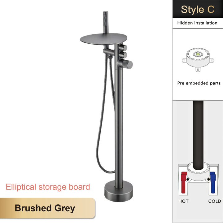 Andromeda-Gunmetal Bathtub Faucet 2 Function Hot Cold Mixer Tap Floor Mount Bathroom Tub Shower Modern Home Bath Tap