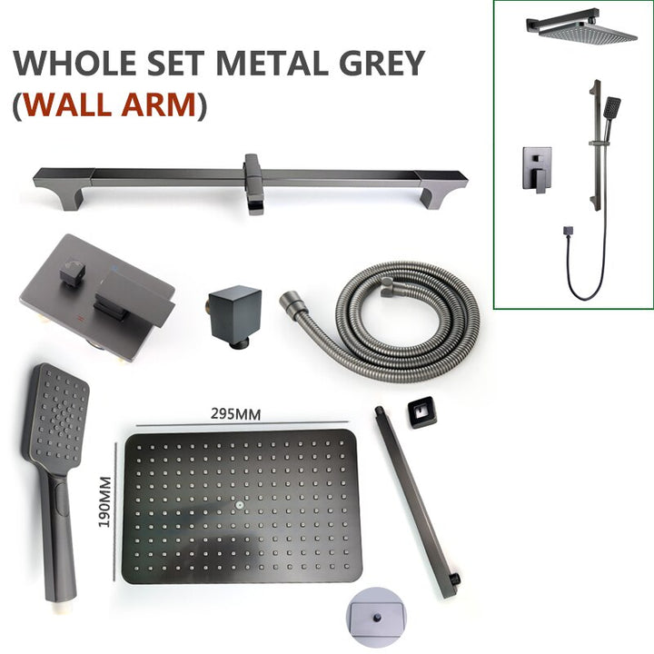 Chrome-Black-Brushed Gold  CSA -Modern rectangular 12x12"  rain head with  2 way function diverter completed shower kit