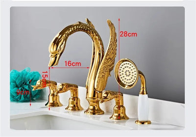 Gold swan 5 holes deck mounted bathtub filler faucets