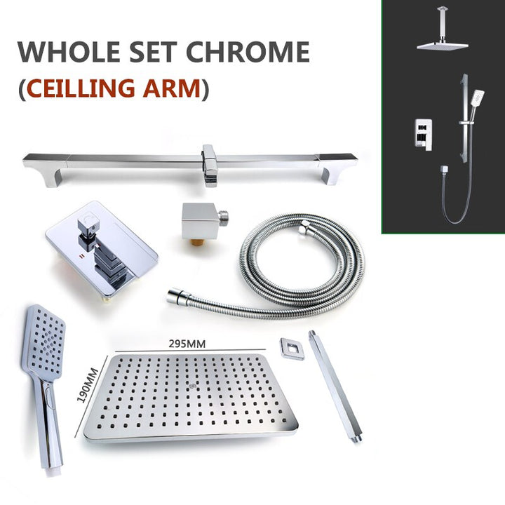 Chrome-Black-Brushed Gold  CSA -Modern rectangular 12x12"  rain head with  2 way function diverter completed shower kit