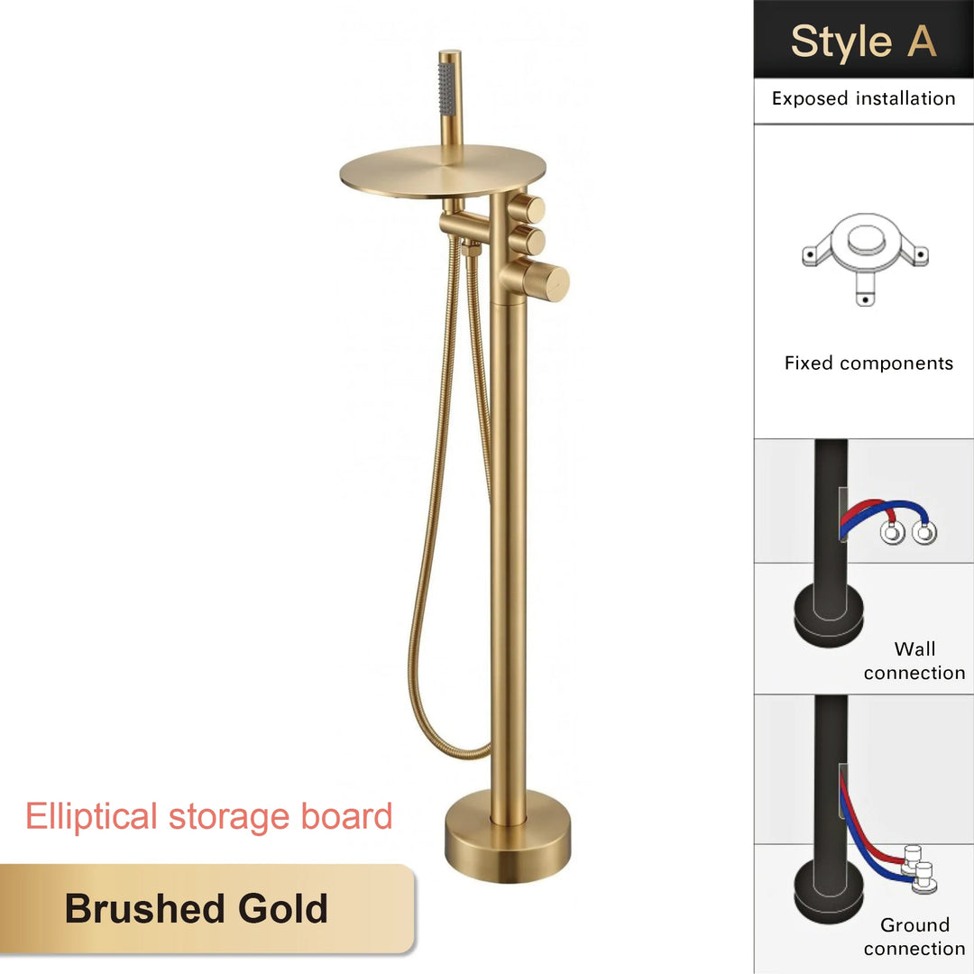 Andromeda-Gunmetal Bathtub Faucet 2 Function Hot Cold Mixer Tap Floor Mount Bathroom Tub Shower Modern Home Bath Tap