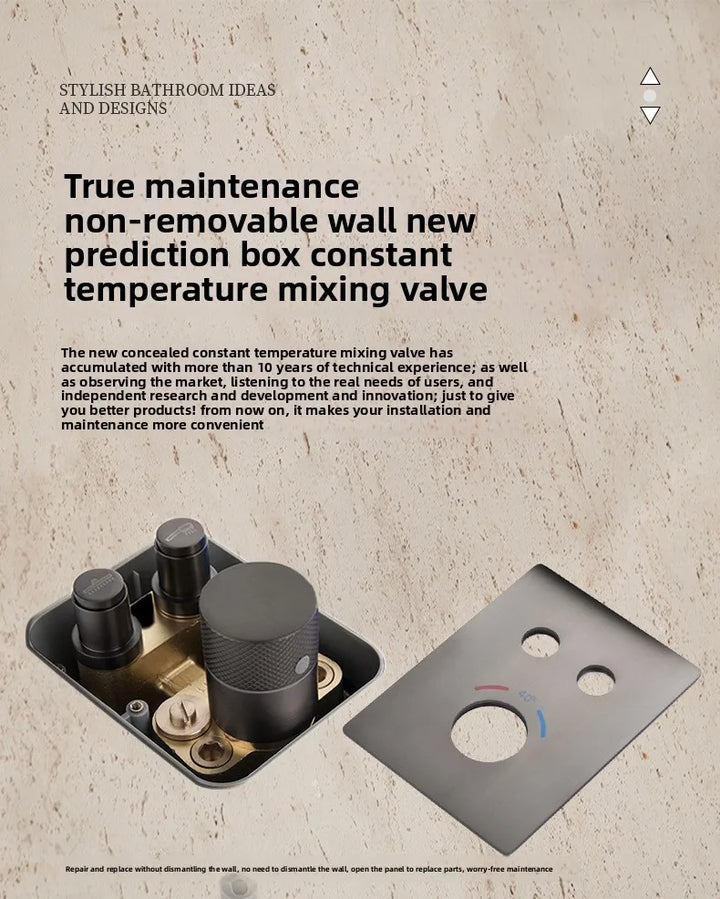 Aston-Camera Wall Mounted Thermostatic Shower Set Gunmetal Grey All Copper Concealed Rain Shower Head