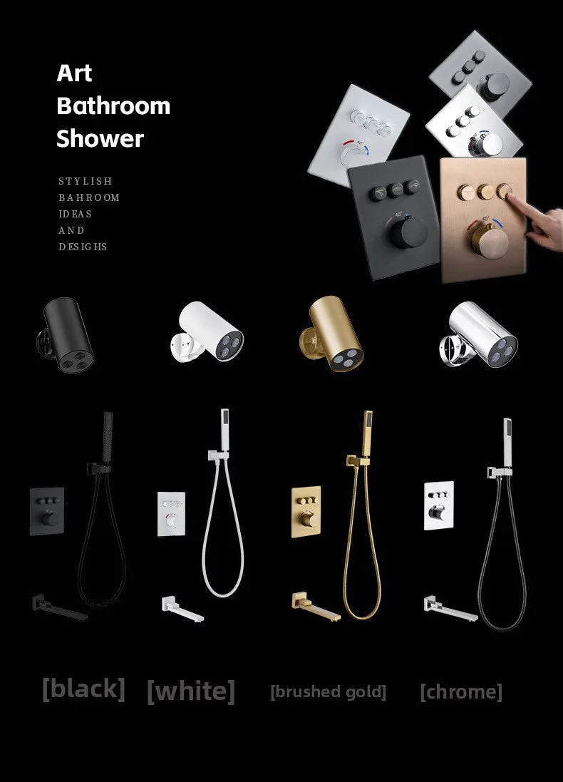 Aston-Camera Wall Mounted Thermostatic Shower Set Gunmetal Grey All Copper Concealed Rain Shower Head