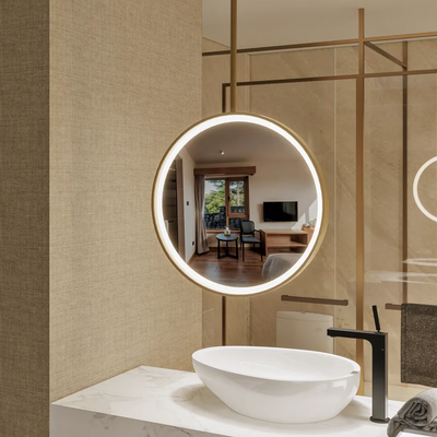 Ceiling mount brushed gold round led mirror
