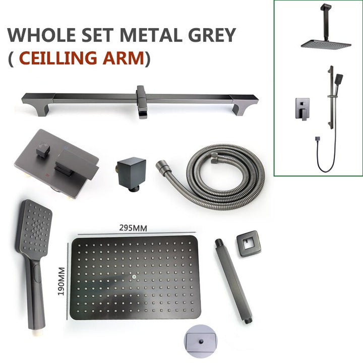Chrome-Black-Brushed Gold  CSA -Modern rectangular 12x12"  rain head with  2 way function diverter completed shower kit