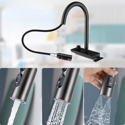 Munich-Grey gun waterfall kitchen LED display faucet with dual pull out sprayer