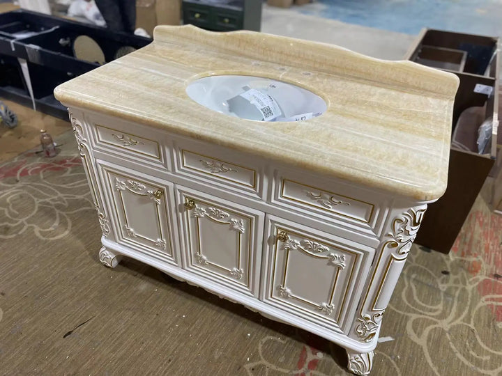 Custom Victorian Luxury Classic Solid Wood Floating Furniture Bathroom Vanity Mirror Cabinet with Sink