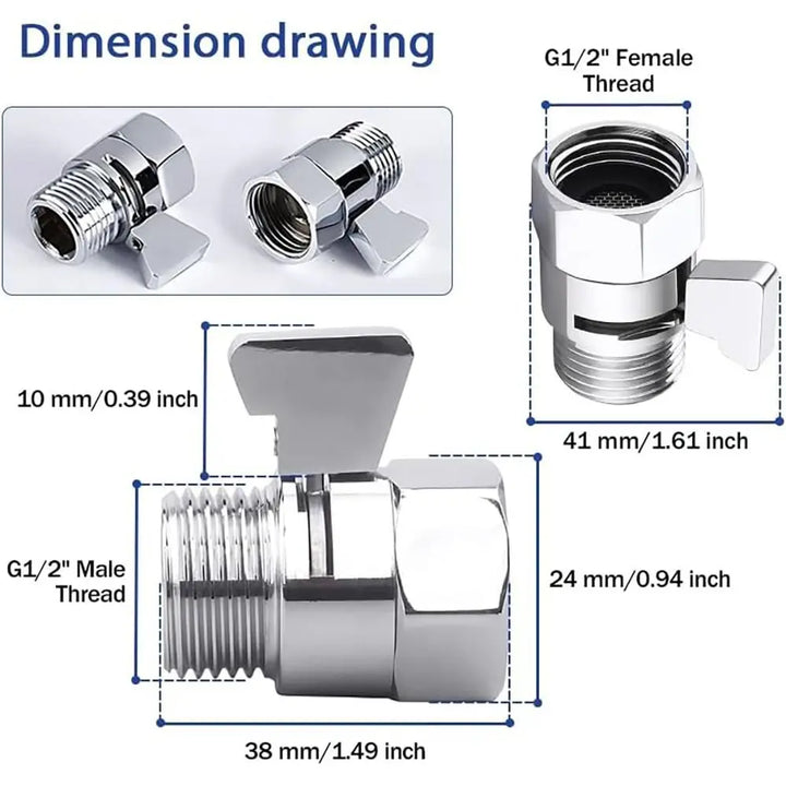 Bidet Shattaf Shower Flow Control Valve Female Male G1/2 Shower Head Shut Off Valve Quick-opening Diverter Valve Handheld Shower Head