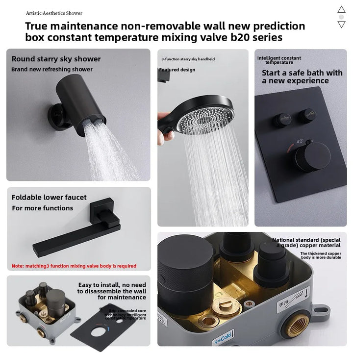 Aston-Camera Wall Mounted Thermostatic Shower Set Gunmetal Grey All Copper Concealed Rain Shower Head