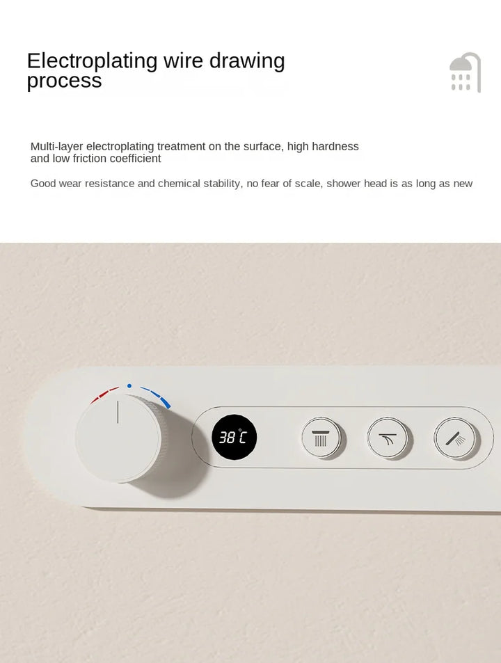 Aston-Constant Temperature White Embedded Wall-Mounted Rainfall Shower System with Intelligent Digital Display