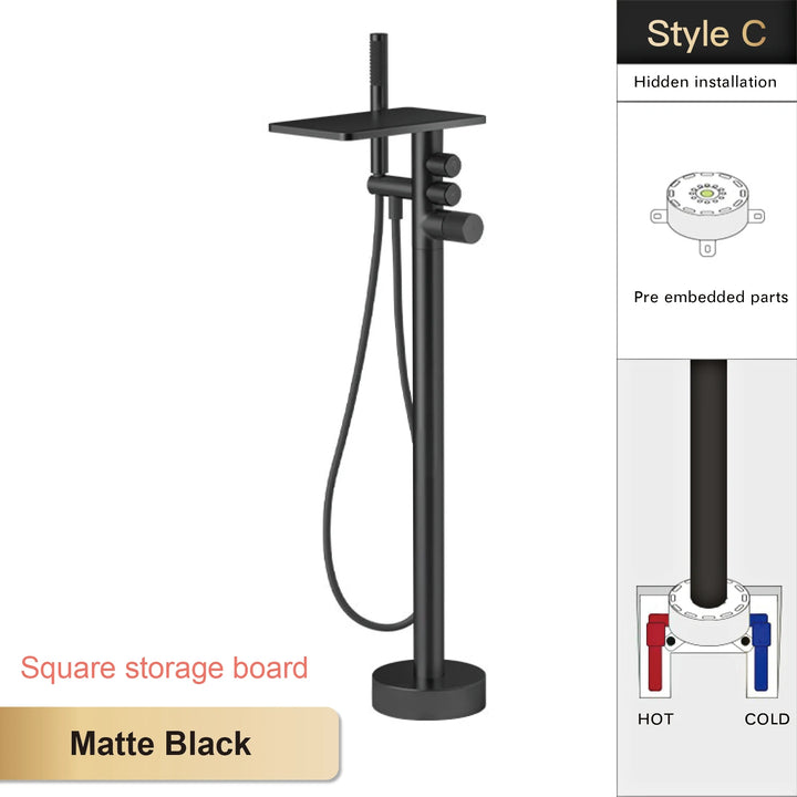 Andromeda-Gunmetal Bathtub Faucet 2 Function Hot Cold Mixer Tap Floor Mount Bathroom Tub Shower Modern Home Bath Tap