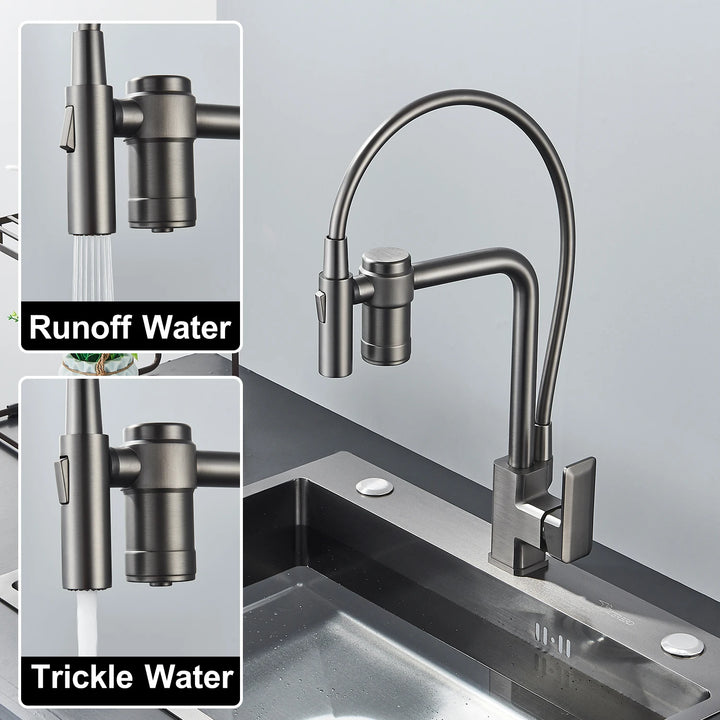 Gun Grey Pure Water Filter Kitchen Faucet Dual Handle Hot and Cold Drinking Water Pull Out Mixer Soft Hose Crane Purification