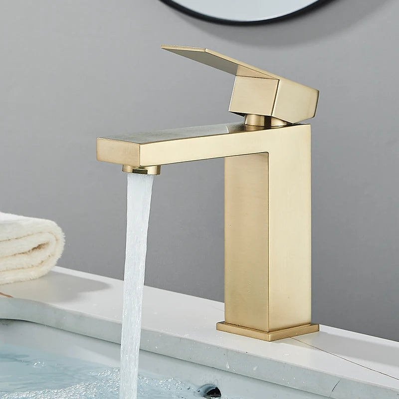CARRE-Bathroom Faucet Deck Mount Basin Sink Taps Hot Cold Water Mixers Single Handle Tap Washbasin Crane Short/Tall