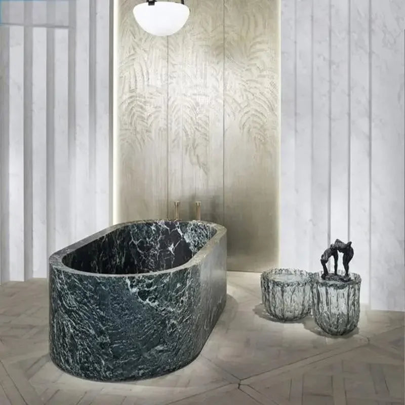 Natural Marble Bathtub, Carved Minimalist Luxury, Custom Hotel/Villa Bathroom, Artistic，Indoor/Outdoor Shower