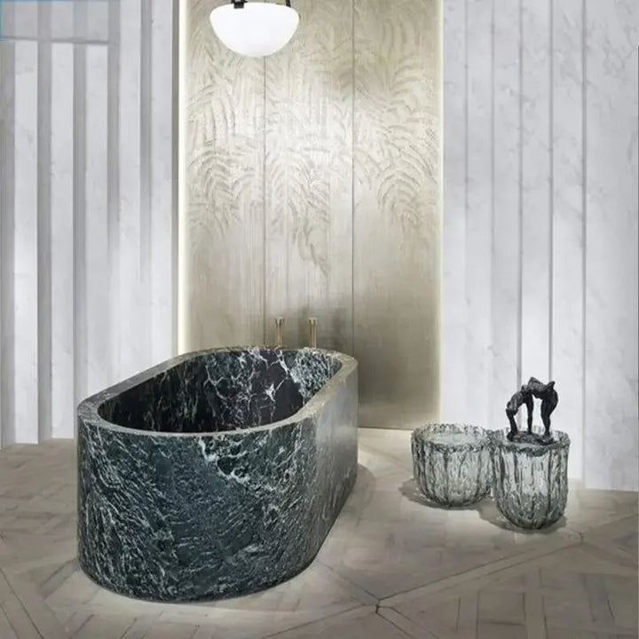 Natural Marble Bathtub, Carved Minimalist Luxury, Custom Hotel/Villa Bathroom, Artistic，Indoor/Outdoor Shower