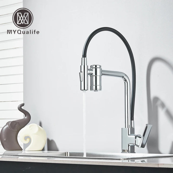 Gun Grey Pure Water Filter Kitchen Faucet Dual Handle Hot and Cold Drinking Water Pull Out Mixer Soft Hose Crane Purification