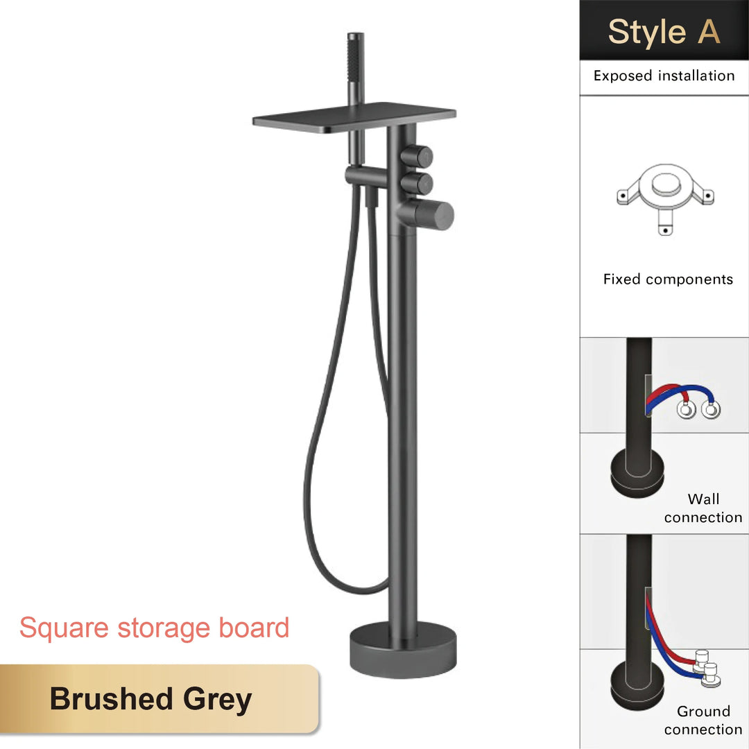 Andromeda-Gunmetal Bathtub Faucet 2 Function Hot Cold Mixer Tap Floor Mount Bathroom Tub Shower Modern Home Bath Tap