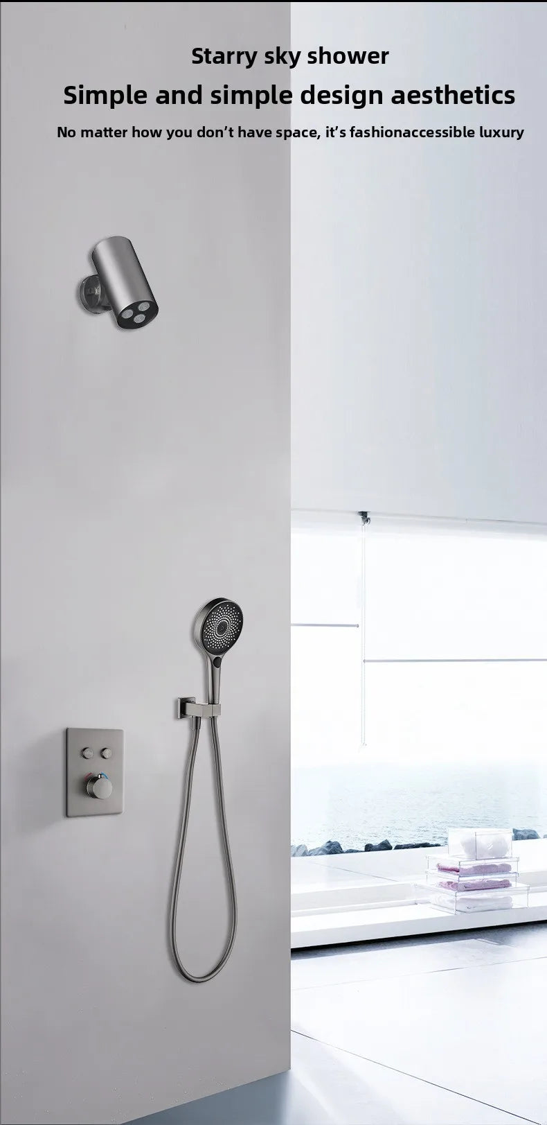 Aston-Camera Wall Mounted Thermostatic Shower Set Gunmetal Grey All Copper Concealed Rain Shower Head